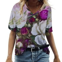 Plus veličine vrhovi za žene majice s kratkim rukavima cvjetni tiskani v vrat casual košulja za vježbanje vintage