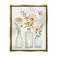 Stupell ružičasti cvjetovi lepršavi leptir botanički i cvjetni slikati zlatni plutač uokviren umjetnički print