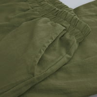 Čvrsta boja pamučne lanene hlače za žene Elastrični struk široke hlače za noge s džepovima plus size kravate donje