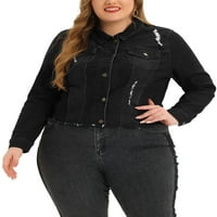 Jedinstveni prijedlozi Ženska klasična traper jakna velike veličine s istrošenim Prednjim dijelom i pranjem