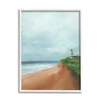 Daleki svjetionik plaža Obala Obalno slikarstvo u bijelom okviru umjetnički tisak zidna umjetnost