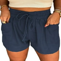 Ženske Ležerne kratke hlače u boji s elastičnim strukom i džepovima na vezicama, kratke ženske ljetne hlače za