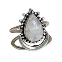Prsten od sterling srebra za žene, prsten od prirodnog mjesečevog kamena, jedinstveni ručno izrađeni prsten za