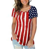 Košulje za žene, modne Ležerne bluze s okruglim vratom s kratkim rukavima s printom američke zastave, vrhovi za