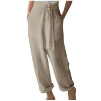 Ženske široke široke hlače, hlače visokog struka, ravne hlače, Ležerne hlače s elastičnim strukom, hlače za slobodno