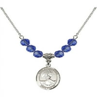 Ogrlica za rodij s plavom rujanskom mjesecom rođenja kamene kuglice i sveti Christopher vodeni čar