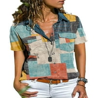 Glookwis žene košulje s kratkim rukavima casual bluza modna boemska kardigan gumb dolje repa za vrat tunika majice