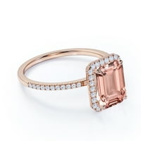 1. Carat Emerald Cut stvorio je morganitni halo zaručnički prsten u 18K ružičastom zlatu preko srebra
