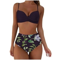 Bikini s visokim strukom Plus Size Ženski bikini s printom push-up mekani kupaći kostim set odjeće za plažu