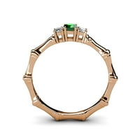 Smaragd s bočnim dijamantom, bambusov prsten s tri kamena od 0,5 karata u ružičastom zlatu od 14 karata.Veličina