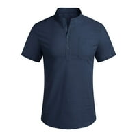 Muške košulje pamučna lanena košulja s kratkim rukavima, obične Ležerne široke bluze Na plaži s džepom na gumb