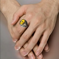 Modni Vintage prstenovi od prirodnog kamena velikog ovalnog oblika, muški Vintage prstenovi s umetkom od žutog
