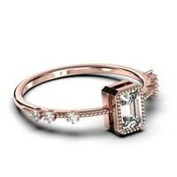 Art Deco 1. Moissanite dijamantni tanki zaručnički prsten smaragdno izrezan, 10K čvrsti zaručnički prsten od ružičastog