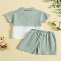 Komplet odjeće za dječake od pamuka i lana, košulja kratkih rukava s gumbima, gornji dio i kratke hlače, ljetna