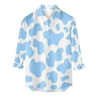 Jsaierl Havajska košulja za muškarce casual gumb Down majice krava print dugi rukavi Aloha plaža majica Majica