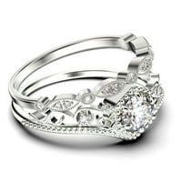 2 karatni Starinski Art Deco prsten od moissanita okruglog kroja u obliku krune, ugravirani zaručnički prsten,