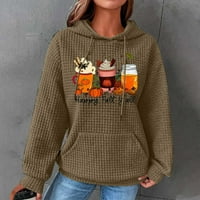 Ersazi Girls Cardigan Ženski modni džep s kapuljačom Dan zahvalnosti tisak ležerni labavi džemper u čišćenju kave