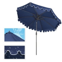 9ft Outdoor Patio kišobran - Okrugli čelični tržni stolni kišobran s nagibom gumba - zaklopka i ručice - rebra