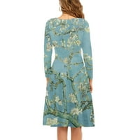 Van Gogh-Almond cvjetovi Žene duge haljine elegantne ležerne, haljine za žene dugačke haljine od posade A-Line