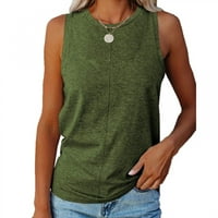 Ljetna Ženska majica bez rukava s naramenicama, ležerna udobna, Okrugli vrat, jednobojna, sto zelenih, uh