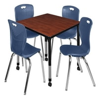 Kvadratni pokretni stol u učionici podesiv po visini od 96 - 18 - u sklopivim stolicama-Mornarsko plava