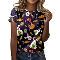 Uskrsne ženske majice ležerni uskrsni print Slatko zeko i jaja grafički okrugli vrat kratki rukavi vrhovi majice