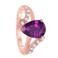 Mauli dragulji prstenovi za žene 1. Karat dijamant i kruška oblik ametista prsten prong 10k ruže zlato