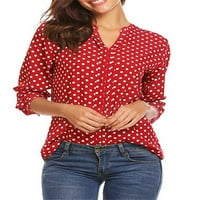 Plus veličina ženska rola s talikom rukava tunika labave majice podijeljeni vratni vrhovi polka točkice tiskane