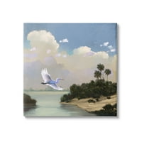 Stupell čaplja koja leti preko obalne ulazne prirode pejzažno slikanje galerija zamotana platna za tisak zidne