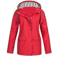 Vjetrootporna jakna za žene Plus veličine, Jednobojni vanjski kišni kaput s kapuljačom s džepom, kišne jakne za
