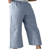 Wooving Women hlače Pocket Dugi hlača vrećasti dno dame ležerne labave ljetne pamučne platnene hlače plava s