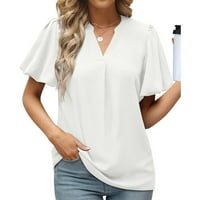 Ženska labava ležerna majica s kratkim rukavima s V-izrezom solidna ležerna bluza tunična vrhova bijela l