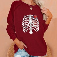 Praćeva za čišćenje za žene, ženski ležerni modni Halloween print pulover dugih rukava Top Red, XL
