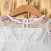 Djevojčice oblače solidna boja bez rukava okrugli vrat čipkaste haljine ljetne haljine 12 mjeseci, bijela