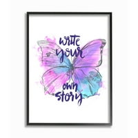 Stupell Industries Napišite svoju priču fraza leptir krila ljubičasti dizajn uokvireni zidni umjetnički dizajn