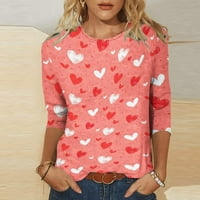 Valentinovo majice za žene u trendovskom tiskanom majici za žene s rukavima srednje dužine bluze okrugli vrat