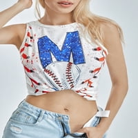 Ženska majica bez rukava s okruglim vratom bez rukava s printom bejzbolskih slova ljetna ulična odjeća