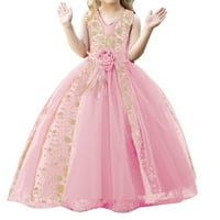 Haljina za djevojčice haljina princeze bez rukava s okruglim vratom duga haljina s cvjetnim uzorkom vjenčanica