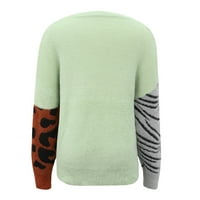 Fesfesfes Žene džemperi imitacija mink pleteni okrugli vrat dugi rukavi kontrast leopardov džemper prodaja odjeće