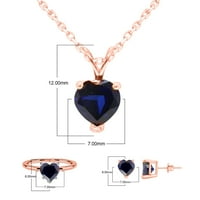 Karat Oblik srca simuliran plavi safirski pasijans fini nakit set- privjesak za srce s 18 lancem, naušnice, prsten