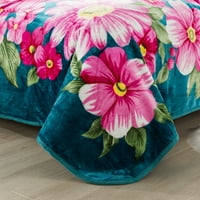 Plišana runa pokrivač za krevet, lagana mekana plava ružičasta cvjetna deka, kraljica 75 x91
