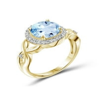 Carat T.G.W. Nebesko plavi topaz i bijeli dijamantni naglasak 14kt zlato preko srebrnog prstena