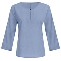 Ženske modne pamučne lanene lagane košulje velikih dimenzija širokog kroja dugih rukava, jednobojna bluza s izrezom