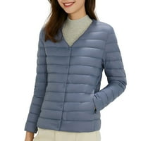 Ženski pakirani ultra lagani kratki puffer Parks zimski kaputi za žene u tamnoplavoj boji.