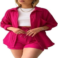 Ženski ljetni Kompleti odjeće, prevelika Bluza, kratke hlače s vezicama, Trenirka