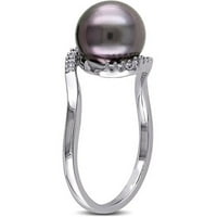 Okrugli prsten od srebra s crnim tahitijskim biserima i dijamantima
