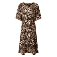 Leopard haljina Plus veličine za žene Vintage maksi haljine kratkih rukava s okruglim vratom Ležerne ljetne široke