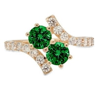 18K zeleni simulirani smaragdni zaručnički prsten okruglog reza od žutog zlata, veličina 8