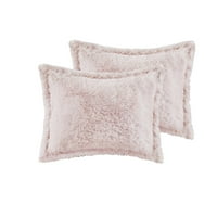 Komplet kreveta s ružičastim pokrivačem od čupavog faa krzna, prekrivačem i lažnim prekrivačima, totalnom kraljicom