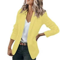 Ženski casual kaput s reverom s otvorenim prednjim dijelom, dugi rukav, radno uredsko odijelo, jakna, žuti kaput